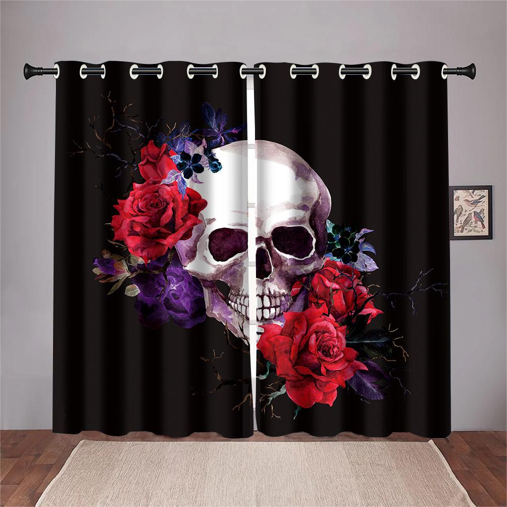 

Шторы для гостиной, 3D, дешевые, сексуальные, День святого Валентина, череп с розой, черные, пара, затенение, спальня, домашний декор W50X130H(CM)X2PCS&Rod pocket