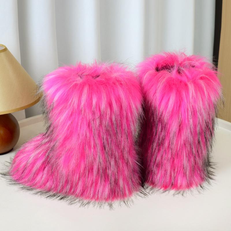 Evropské a americké přeshraniční vysoké ploché nadýchané boty zimní teplé sněhule dámské y2k pikantní dívčí středně vysoké imitace mývalí srsti