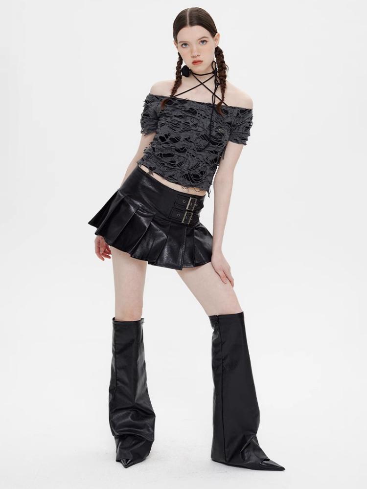 PU Leather Pleated Skirt High Waist Female Summer Thin Ultra Short Skirt Y2k Korean Fashion Cute A Word Skirt