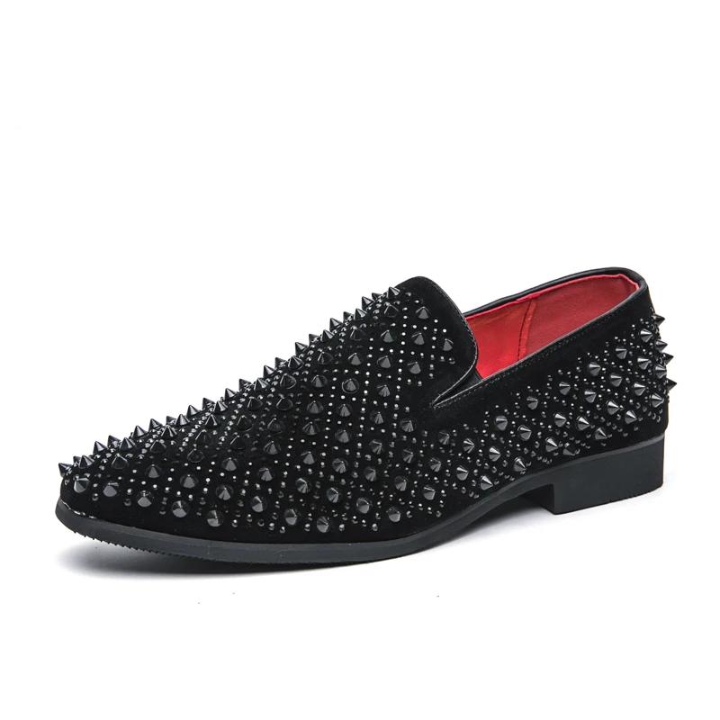 Fashion Black Suede Studded Spikes Moccasins Shoes Mens Smocks Sandals Casual Shoes Men Party Dress Apartments Loafers Zapatillas Hombre