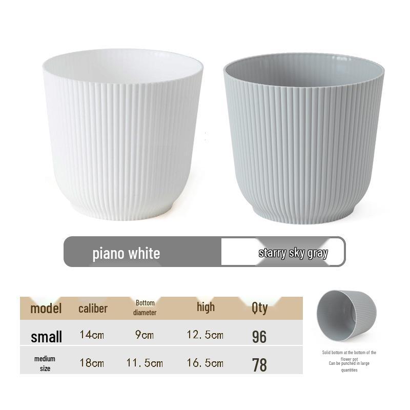Nordic Thickened Lazy Desktop Vertical Stripe Round Pot: Phalaenopsis & Tiger Pothos Plastic Hydroponic Anti-Ceramic Flower Pot