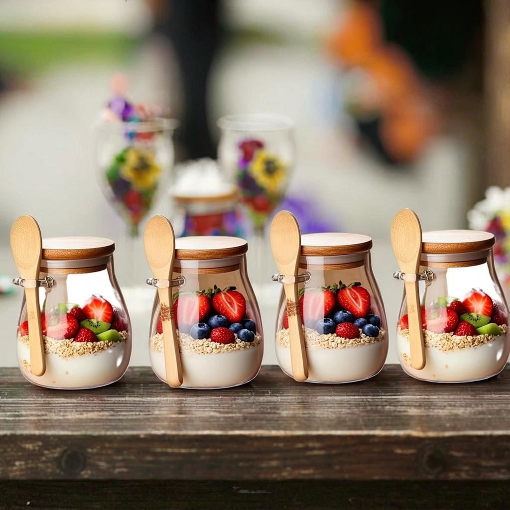 1/2/3/4Pcs, 330ml Glass Cup, Salad Bowl, Glass Jar with Lid, Glass Oatmeal Cup, Modern Round Kitchen Glass Storage Jar, Glass Sealed Jar Oatmeal Jar w