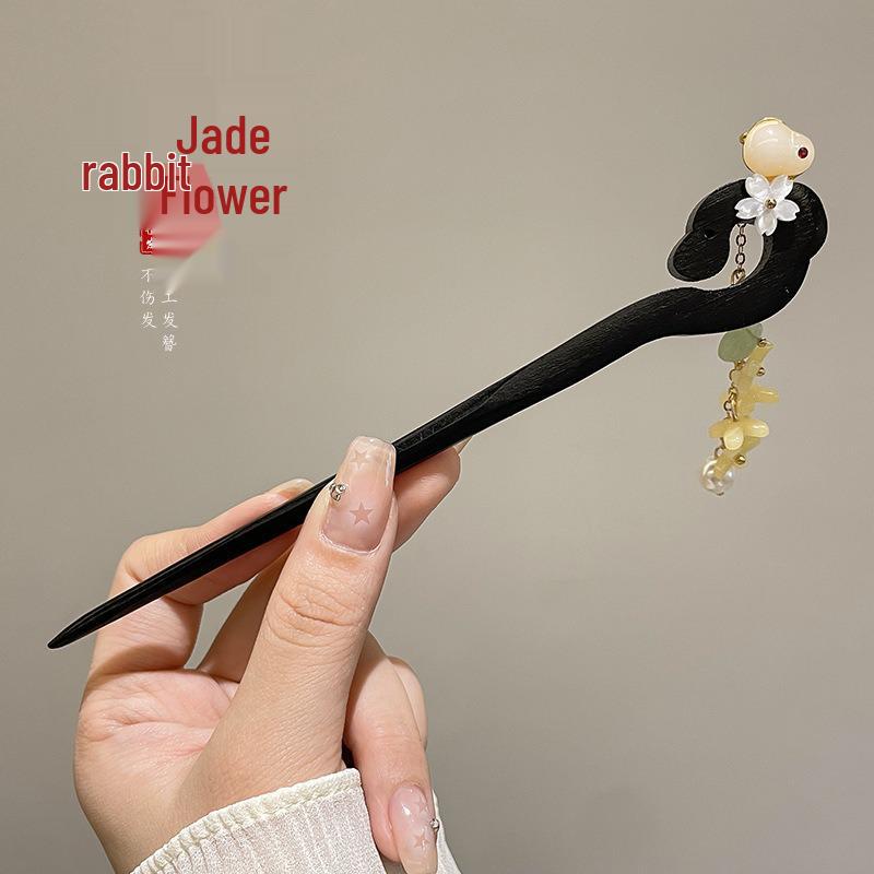 Elegant Black Sandalwood Hairpin with Tassels - Traditional Chinese Hanfu & Cheongsam Accessory for Women