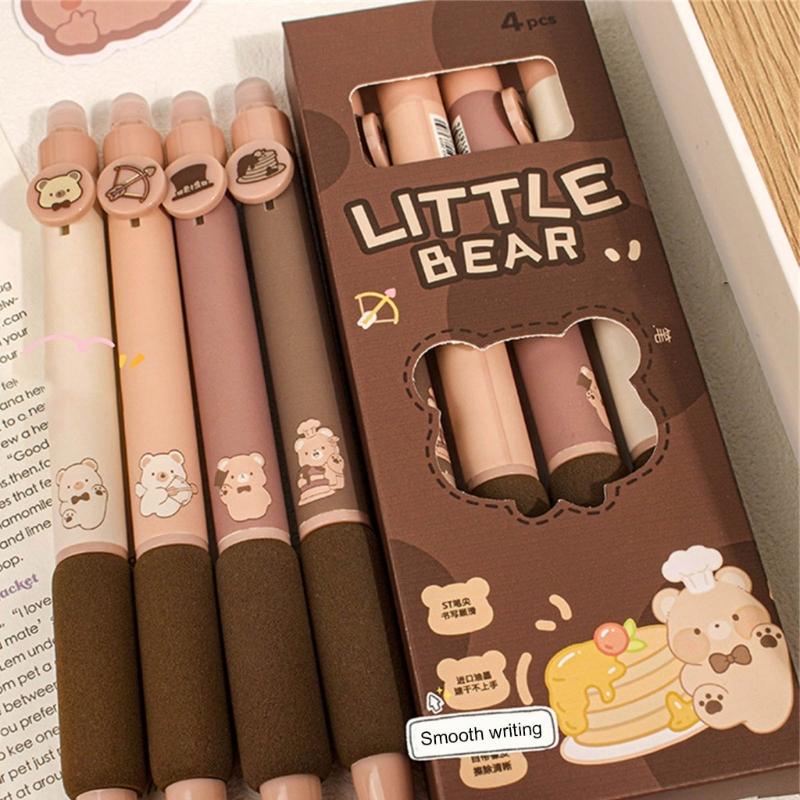4Pcs Erasable Gel Pen Cartoon Gel Pen 0.5mm Tip Smooth To Write Quick Dry Retractable Gel Pen for Writing Journaling