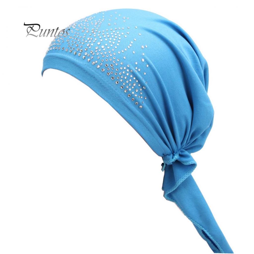Cute Lady Rhinestone Muslim Turban Hat Chemo Cap Hair Loss Hijab Cap Cover