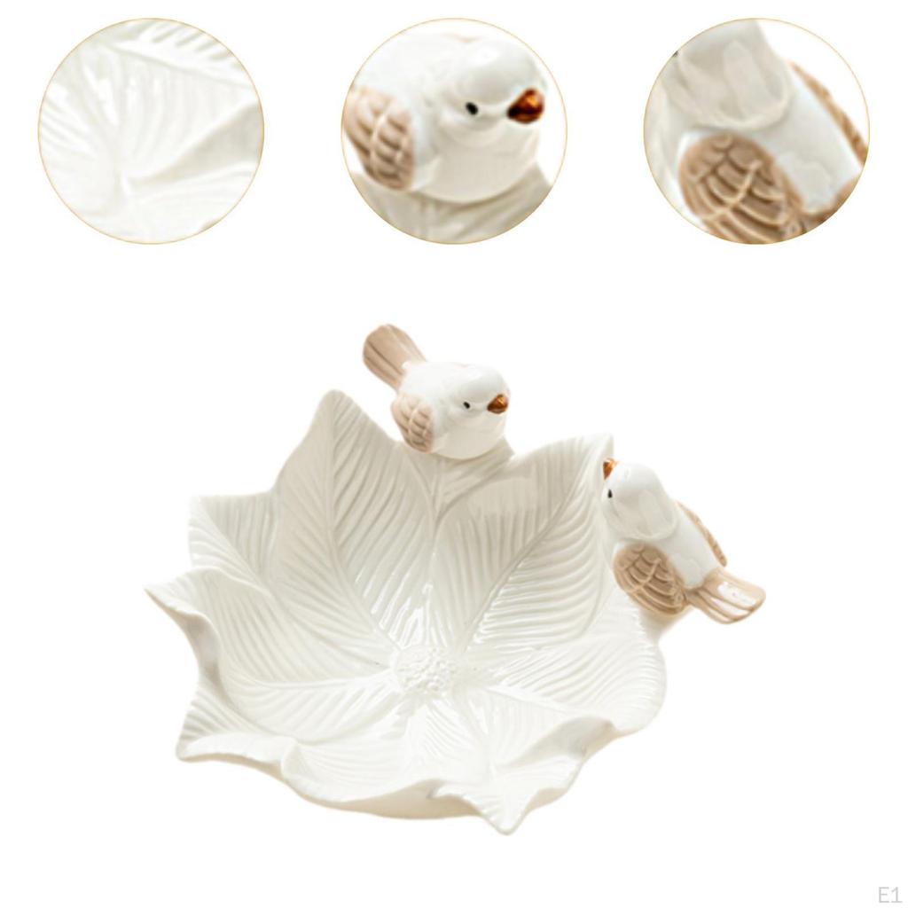 Ceramiczna taca na biżuterię w kształcie kwiatu na pierścionki, talerzyk na przekąski, 14,5 x 4,5 cm, ze statuetką ptaka, uchwyt