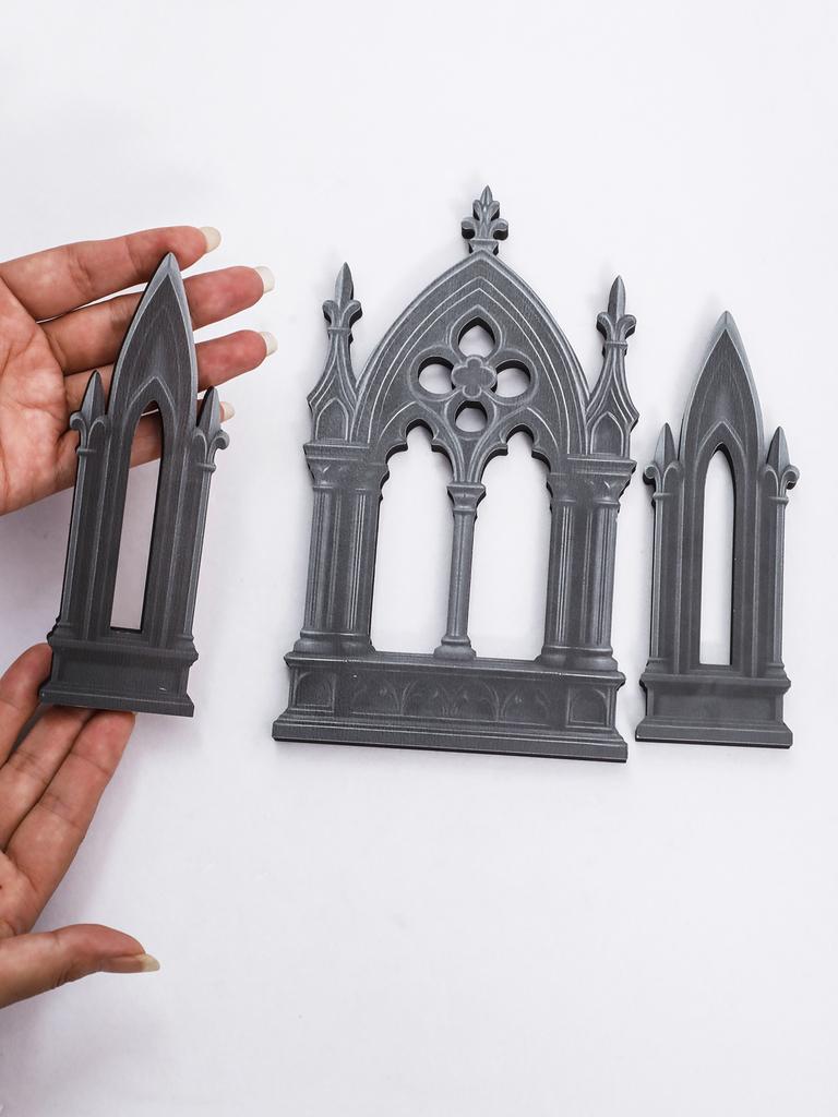 3pcs Gothic Style Castle Shape Tabletop Ornament, Black Wooden Cathedral Arch Book Ends, Vintage Home Office Shelf Decor Gift