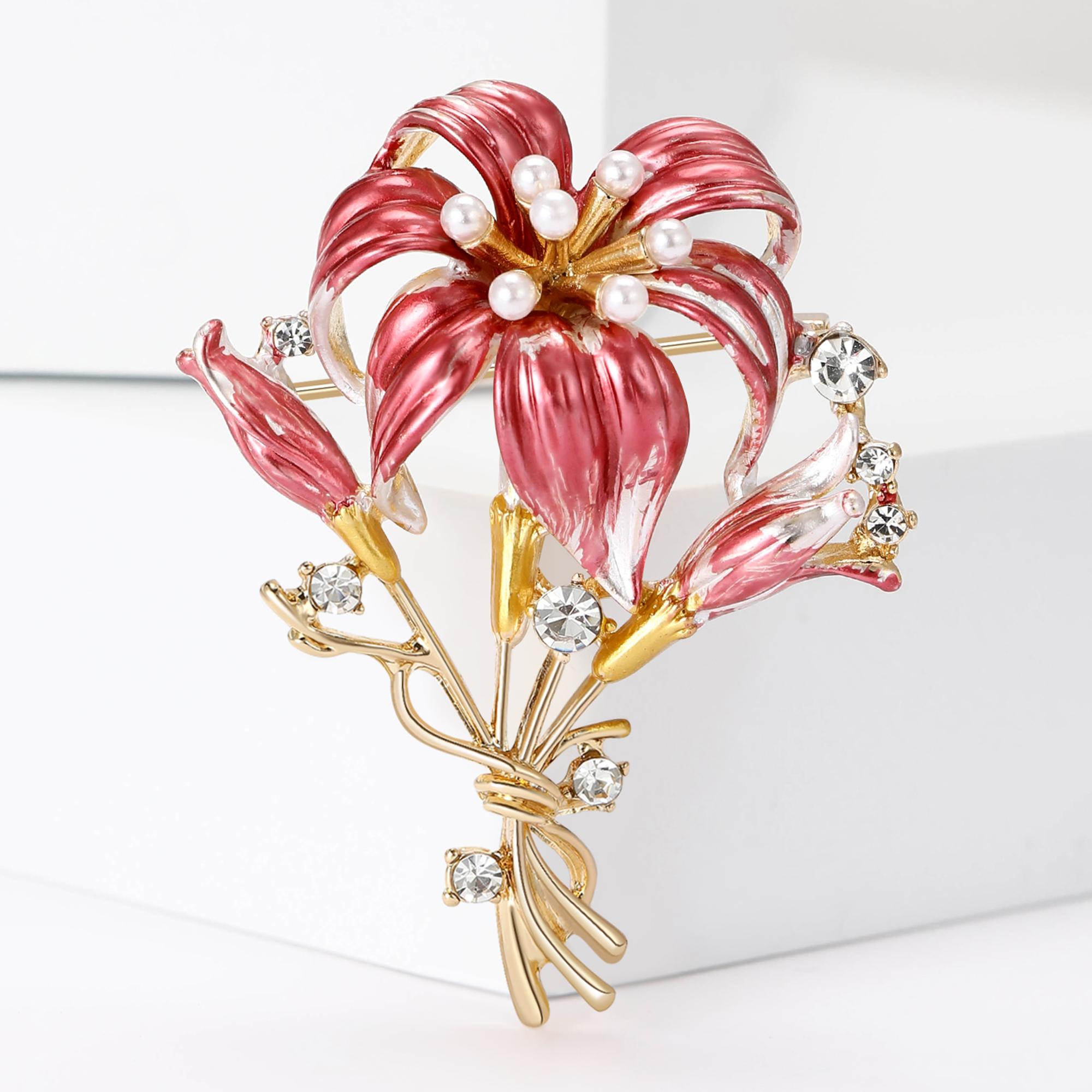 

Эмалевые броши в виде цветка лилии для женщин, унисекс, гламурные растительные булавки, доступны в 4 цветах, повседневные аксессуары для вечеринок, подарки