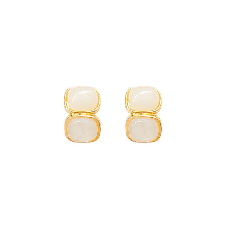 Trendy Unique Design Square Resin Earrings with S925 Silver Posts - Light Luxury High-End Female Accessories