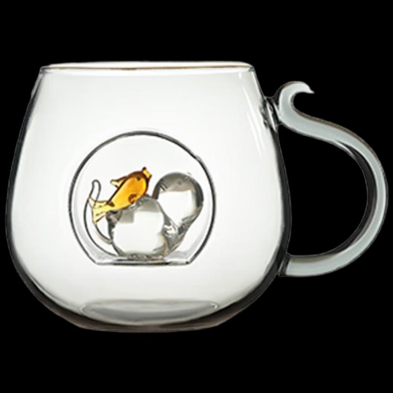 Forbidden City Palace Cat & Fish Creative Glass Mug