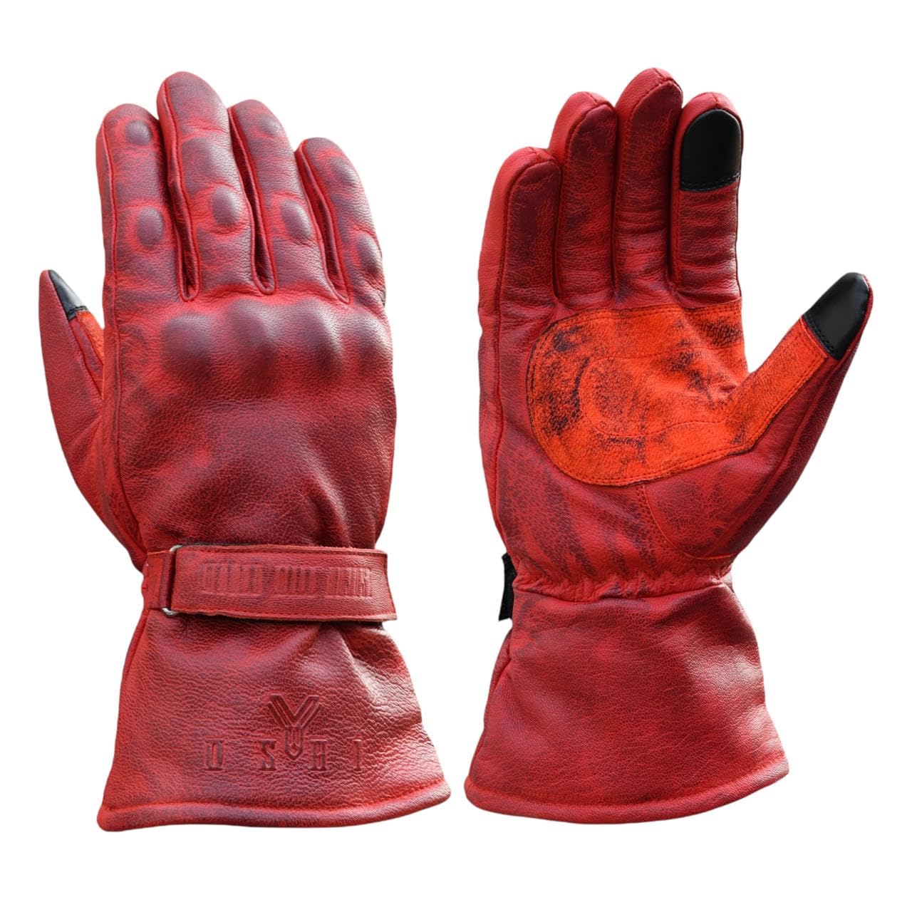 

Biker Motorcycle Winter Goat Genuine Leather Touchscreen with Gloves, Gloves, Gloves, Gauntlets, Leather, Gloves, Compatible, Protectors, (Red, 3L)