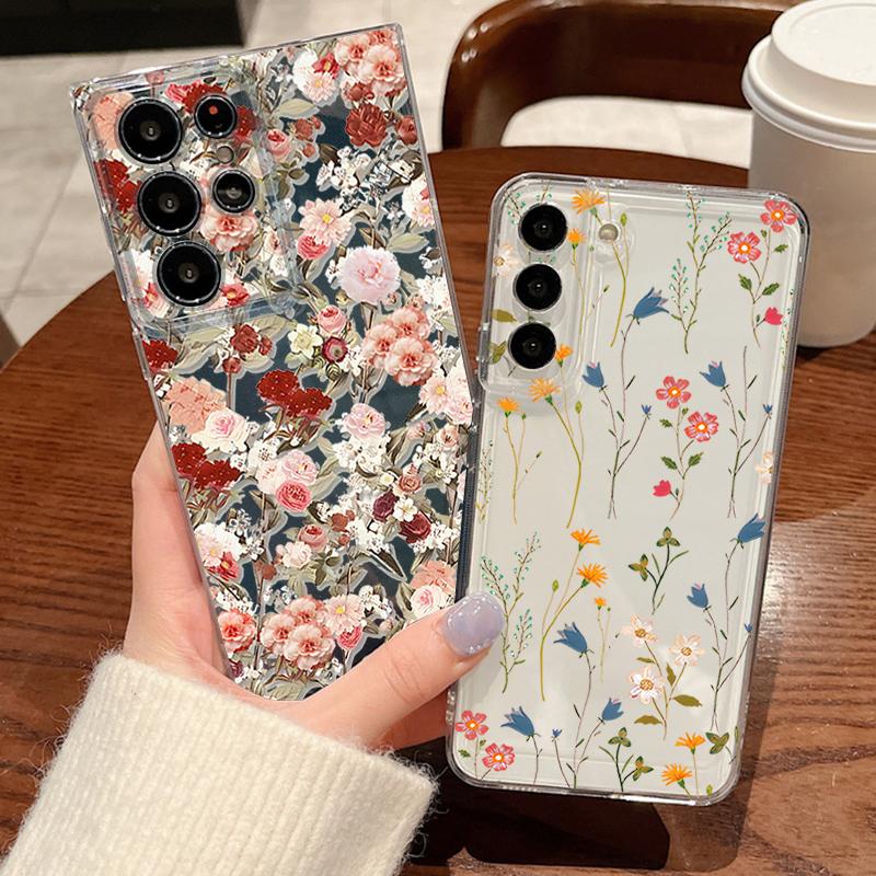 Little Flower Pattern Phone Case For Samsung Galaxy S26 S25 S24 S23 Ultra S22 Plus S24 S21 FE S25 Edge Clear Silicone Soft Cover