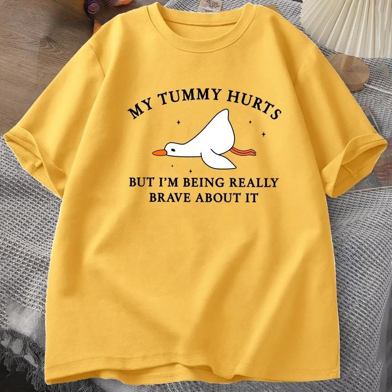 Letter White Goose Cartoon Pattern Printed Summer Womens Tshirt Short Sleeve Round Neck Casual Street Womens Tshirt