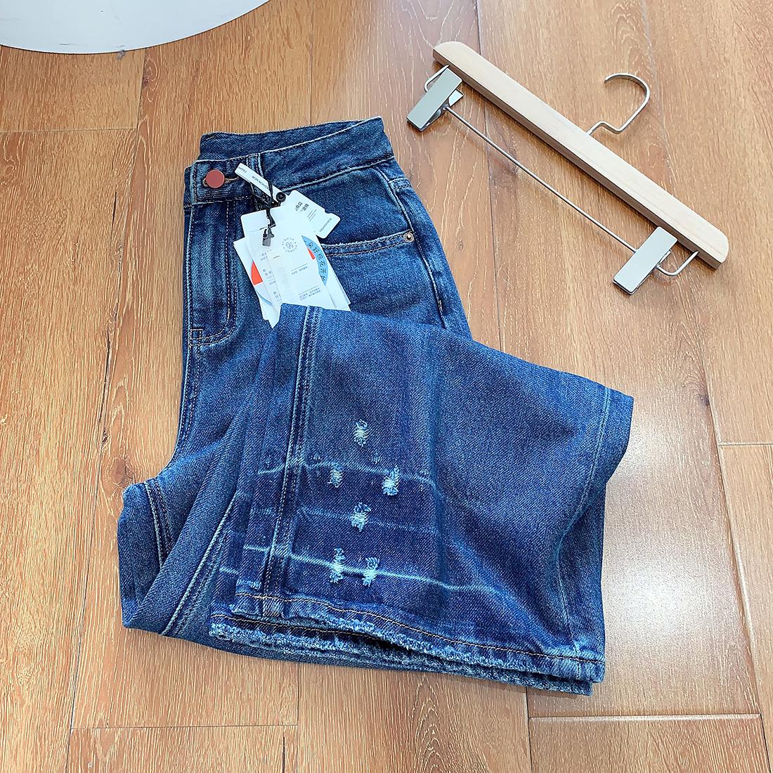

Trendy Ripped Wide-Leg Jeans for Women – Spring Casual Style Denim Pants M for 100-110 jin темно-синий