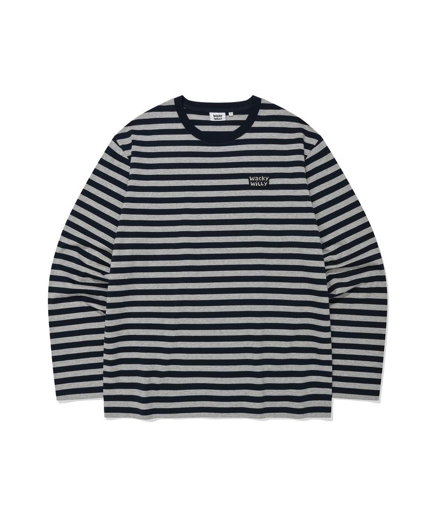 WACKY WILLY Small Logo Stripe Long Sleeve Navy