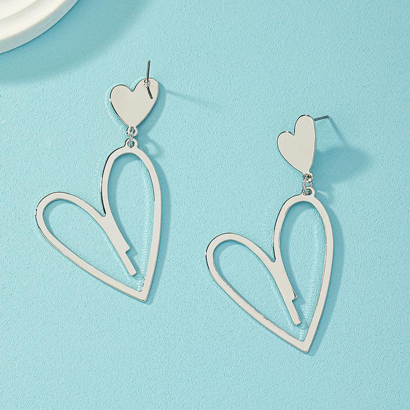 New Trendy Heart Pendants Women's Hanging Earrings Double-layers Love Heart Dangle Earrings Lovely Bohemian Ear Jewelry