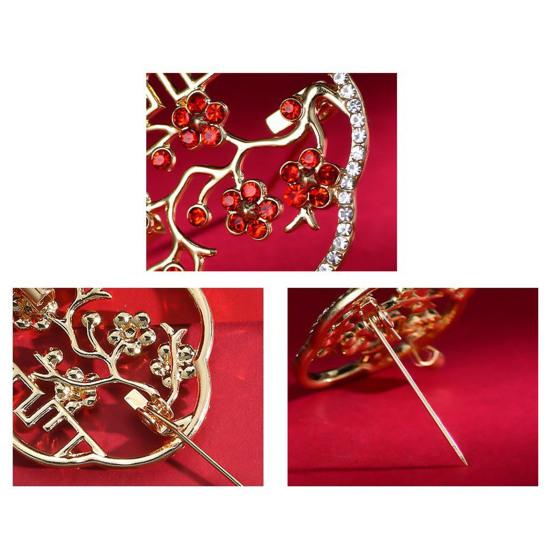 Holle Pruimenbloesem Broche met Rode Zirkonia Witte Strass Steentjes Chinese Stijl Pakken Jassen Sjaals Tassen