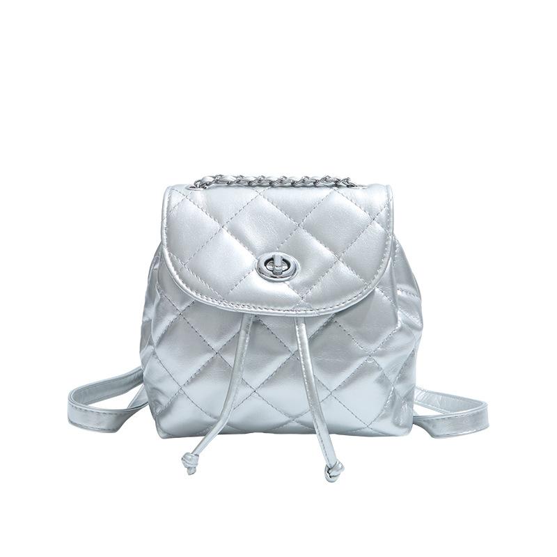 

Korean version of simple small fragrance, sweet solid color single shoulder small backpack, advanced texture temperament versatile chain backpack fo серебряный