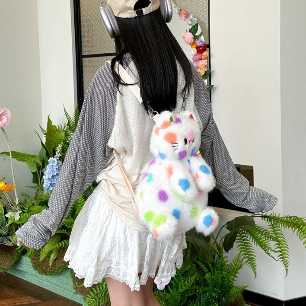 Cat Head Cartoon Plush Schoolbag Spotted Cat Animal Plush Bag  Kindergarten