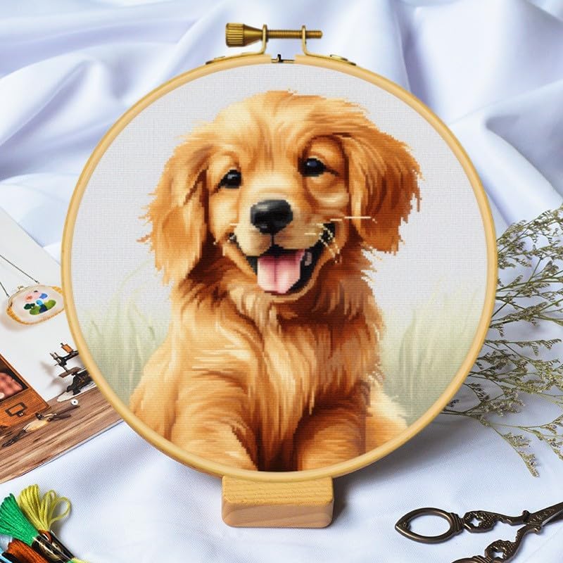 Generic Cartoon Baby Highland Cow DIY Stamped Cross Stitch Kits Easy for Beginners Children with Hoop 11CT Needlepoint Counted Embroidery Kits Art