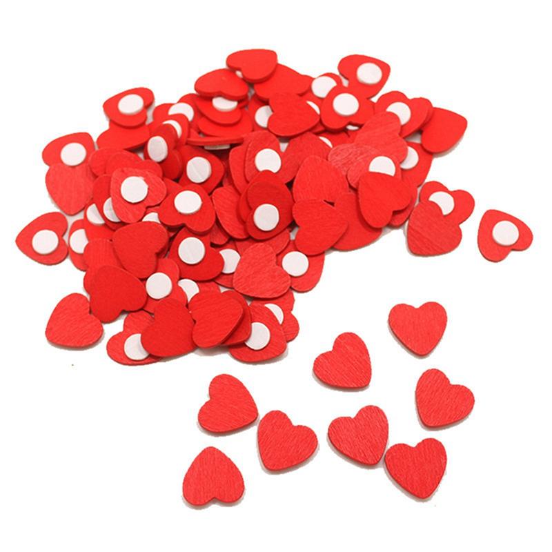 

AEE2-200Pcs Wooden Heart Stickers, Room Decor, Heart Shape Self Adhesive Stickers For Weeding Valentine s Day красный