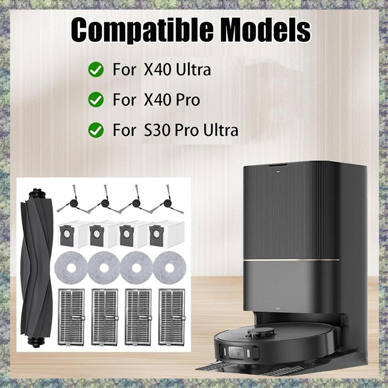 

WON For Dreame X40 Ultra / X40 Pro / S30 Pro Ultra Vacuum Cleaner Main Side Brush HEPA Filters Dust Bags Mop Pads Parts Kit