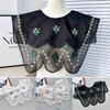 Wave Edge False Collar Embroidered Collar Lace Up Neckline Detachable Fake Collar DIY Floral Embroidery Doll Lapel Shawl