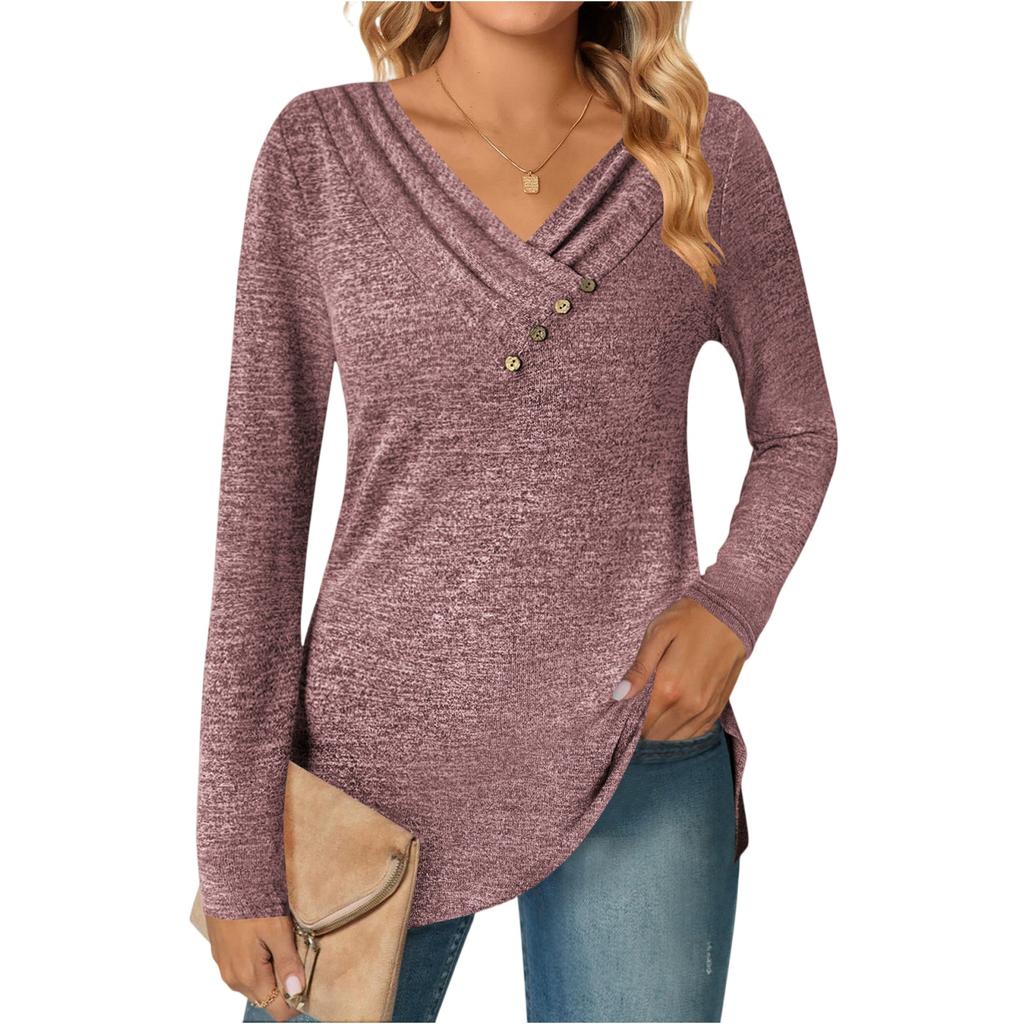 Women's Color Fashion Casual Long Sleeve V,neck Button,down Top