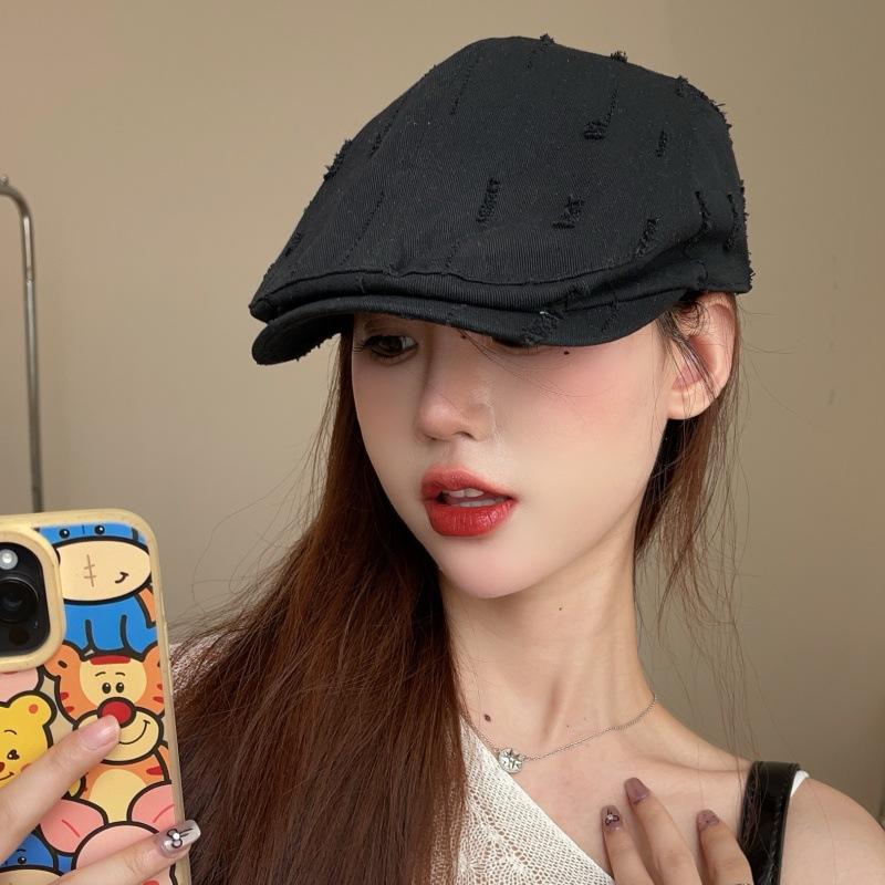 YK Millennium Spice Girl Versatile Forward Hat Female Face Small Hole Newsboy Hat Big Head Circumference Solid Color Cap