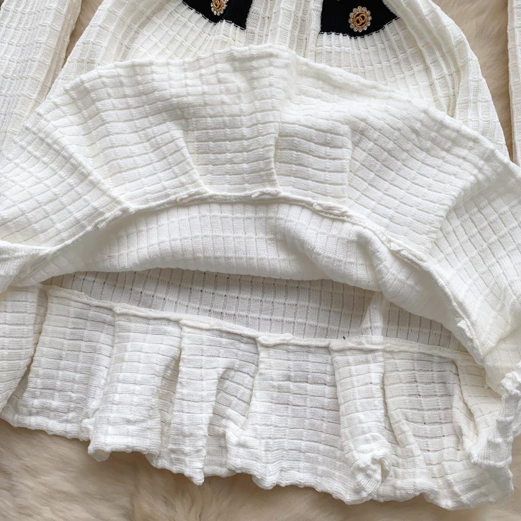 Spring Autumn Women Elegant V-neck Designer Knitted Sweater Mini Short Dresses