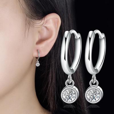 Korean Style Geometric Zircon Hoop Earrings for Women