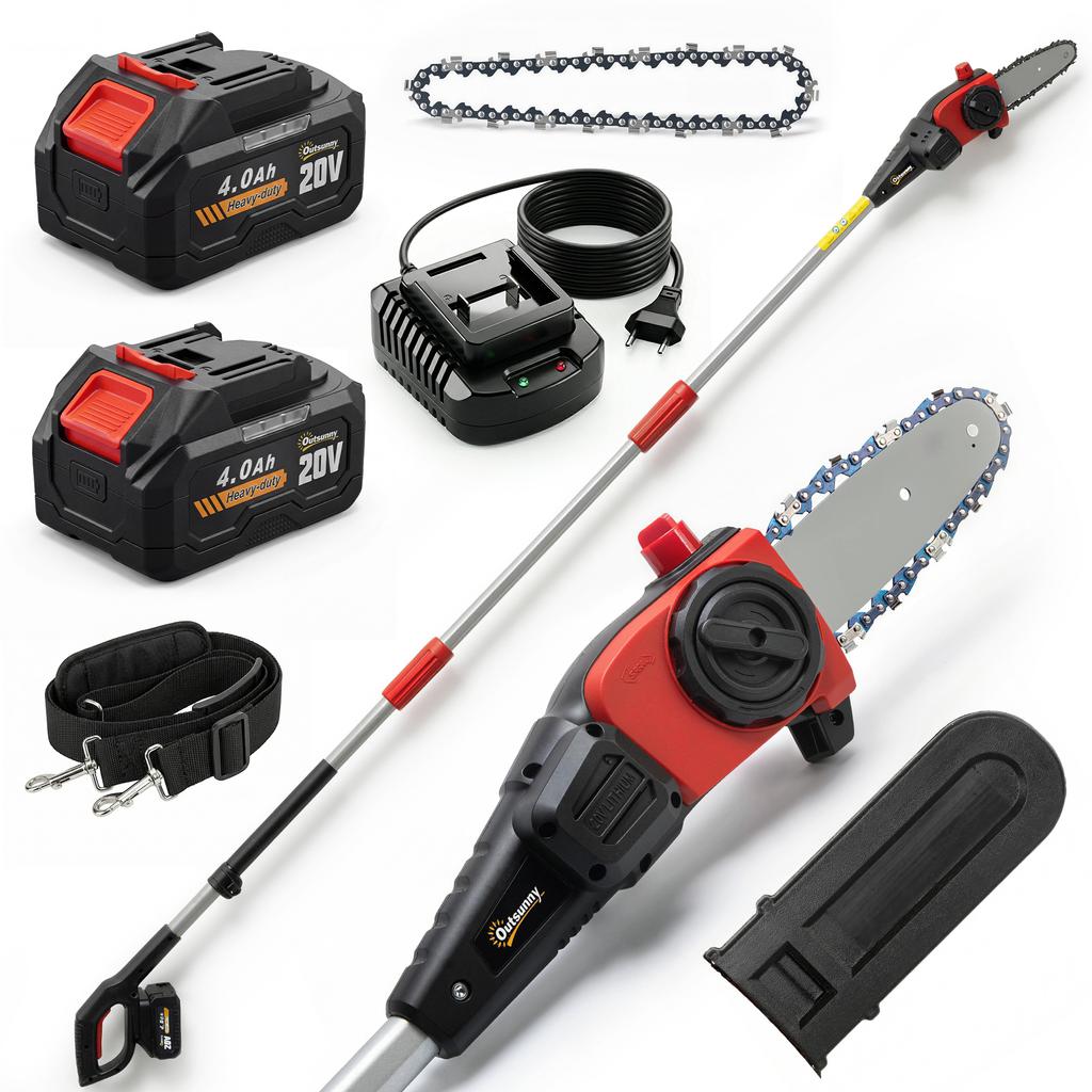 Extendable Electric Chainsaw 1.94 2.56 M With 2 Batteries 4.0 Ah Double Charger Lock Automatic Lubrication