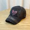Cotton Baseball Cap With Heart Embroidery For Spring And Summer Sun Protection