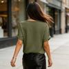 Women V Neck Short Sleeve Loose Fit T Shirt Casual Basic Lightweight Blouse with Rolled Cuffs for Daily Wear Work Travel