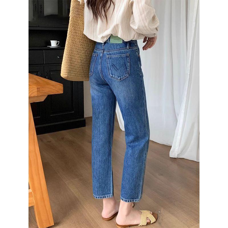 

Blue Straight-Leg Jeans for Women, New Spring Style, Plus Size, Pear-Shaped Body, High-Waisted, Stretchy, Cropped Baguette Pants Deep Navy Cropped XL
