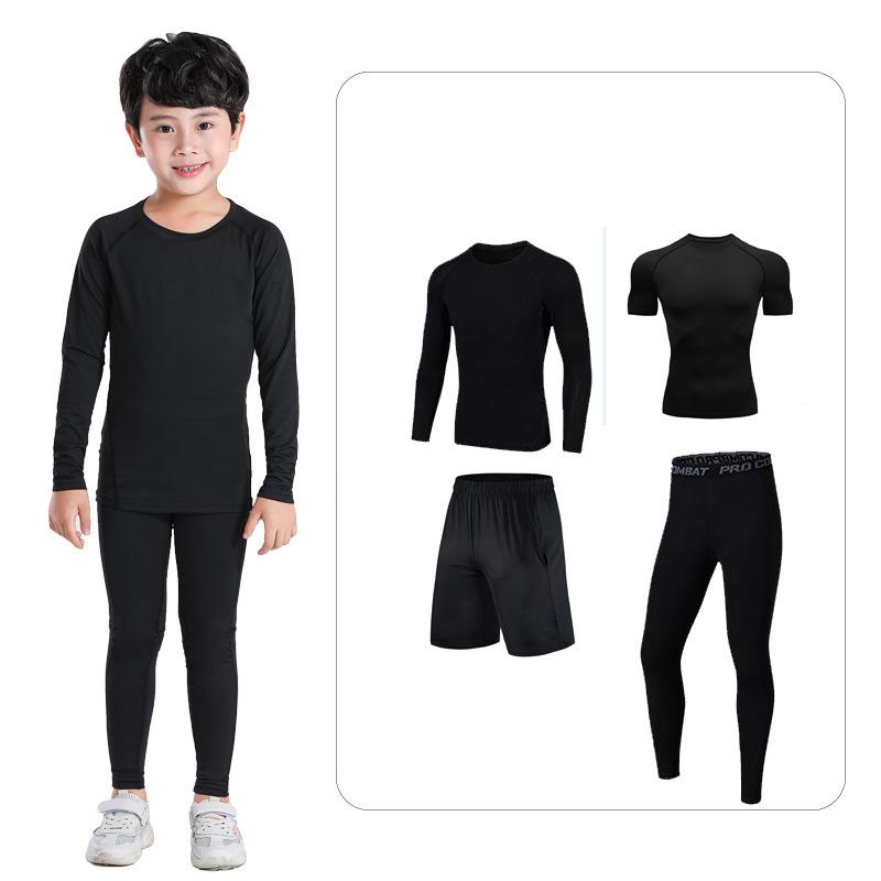 Kids' Summer Sports Compression Set: Quick-Dry Basketball & Football Training Suit, Breathable Fitness Wear for Morning Runs.
