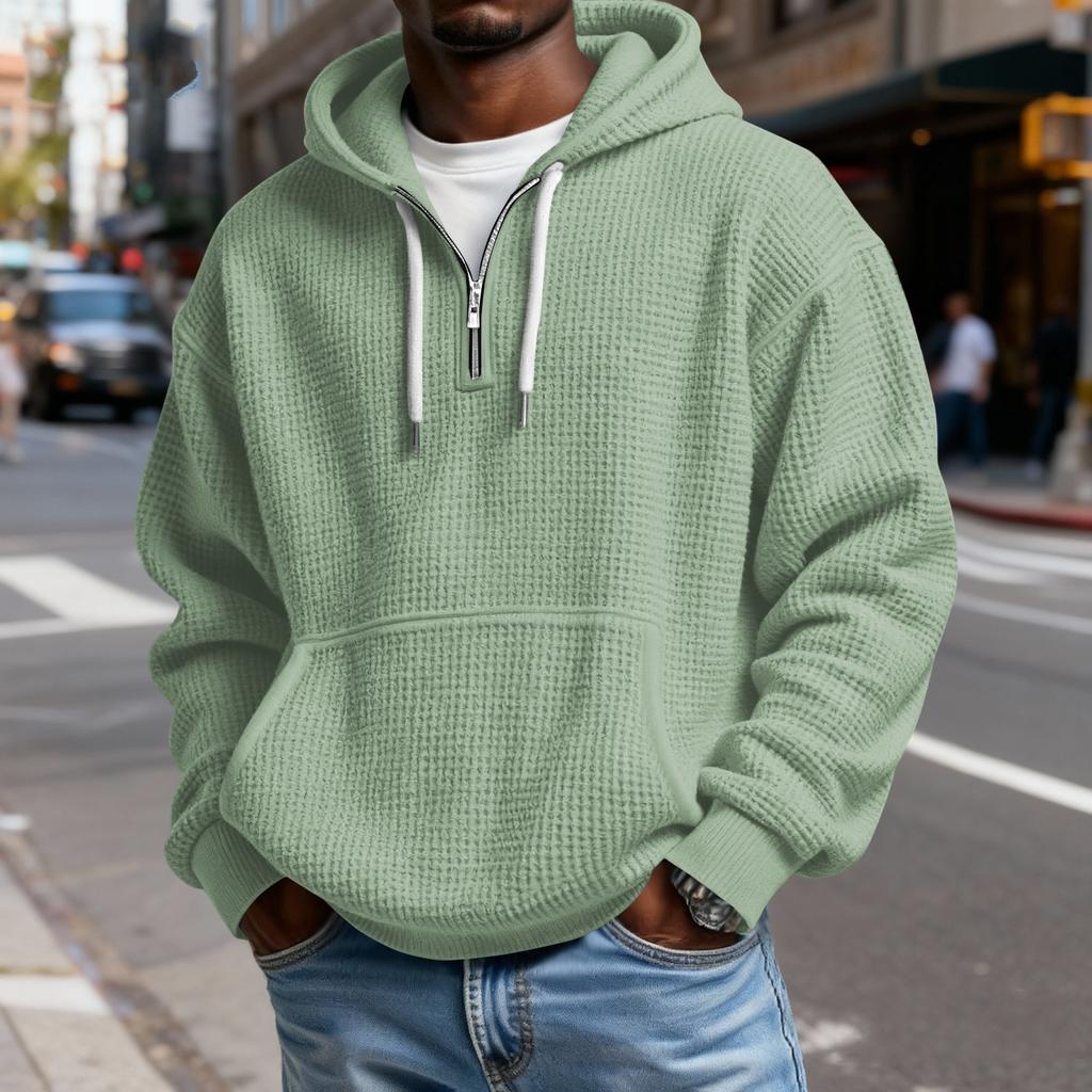 Men's Casual Color Zipper Long Sleeve Hooded Sweatshirt, Everyday Zipper Casual Long Sleeve T-Shirt