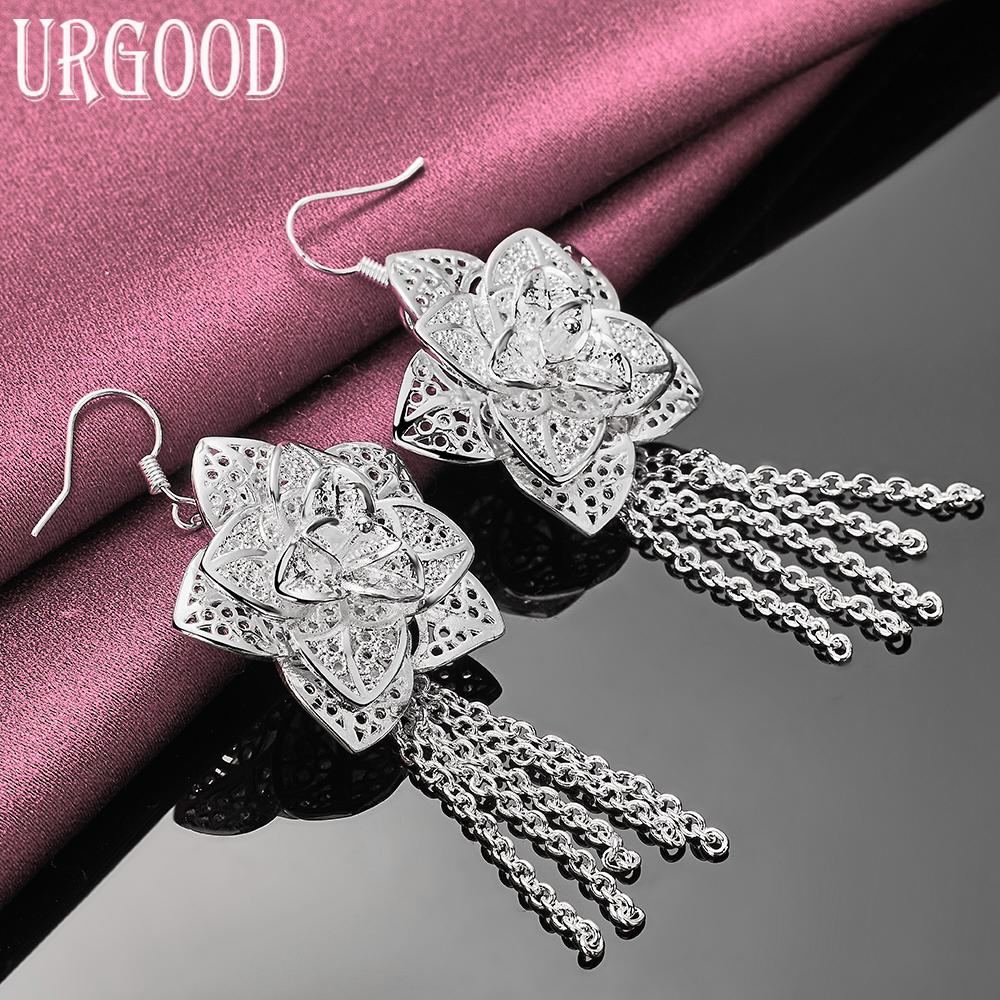 925 Sterling Silver Flower Earrings Wedding Jewelry