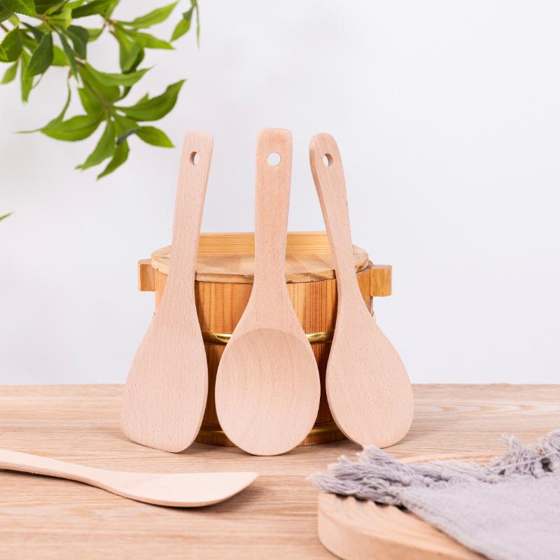 Japanese Non-Stick Wok Set: Spatula, Soup Ladle, Rice Spoon, Frying Pan, Stir-Fry Utensils, Solid Wood Handles