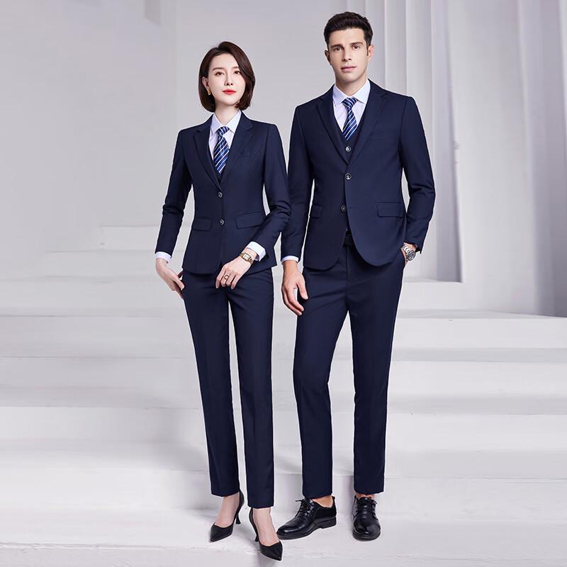TLOMAN Wrinkle-Free Navy Blue Business Suit Set for Men and Women
