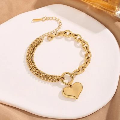 Vintage Heart Gold Bracelet Women's In NicheUniqueSimple Non-Fading Trendy People's Choice Fashion Jewelry Accessories