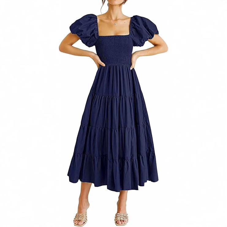 

Square Neck Ruffle A-line Midi Dress Medium армия зеленый