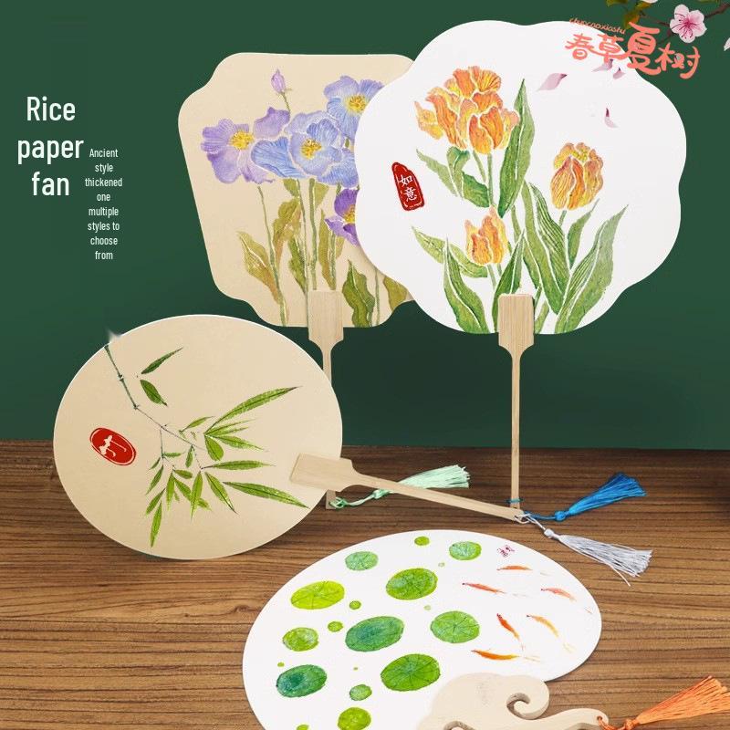 Children's DIY Xuan Paper Round Fan – Back to School Ancient Style Double-Sided Handmade Fan for Team Building and Icebreakers