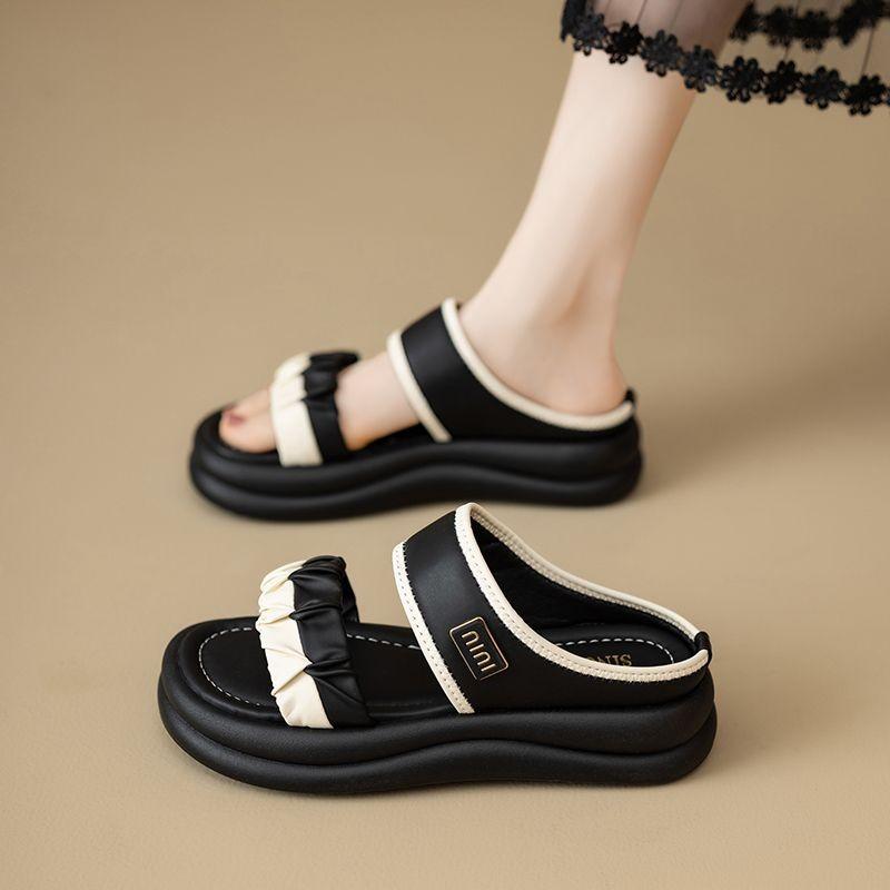 

French with skirt sandals women s summer wear 2025 new soft-soled non-slip not tired feet beach cool slippers large size 40 чёрный