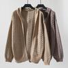 Vintage Autumn Winter V Neck Loose Knitwear Sweater Long Sleeve Solid Color Cardigan Top