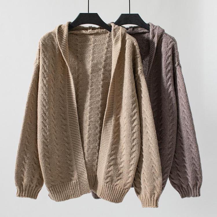 Vintage Autumn Winter V Neck Loose Knitwear Sweater Long Sleeve Solid Color Cardigan Top