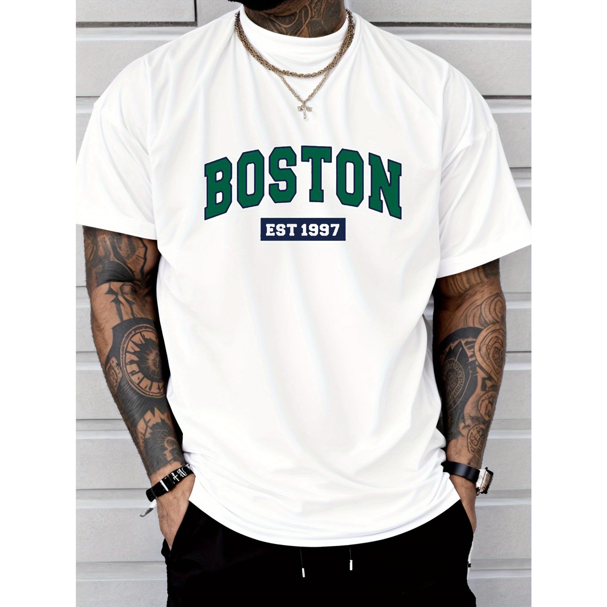 

Men S Boston Est. 1997 Graphic Print T-Shirt Casual Crew Neck Short Sleeve Tee with Slight Stretch Regular Fit Letter Pattern S