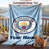 Flannel Blanket Manchester City Print Custom Name Text Soft Throw for Sofa Bed