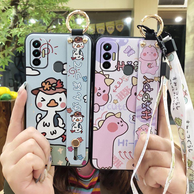 Cartoon Wrist Strap Phone Case For Tecno Spark 7/Spark7T Protective Anti-knock Anti-dust Waterproof Silicone Wristband