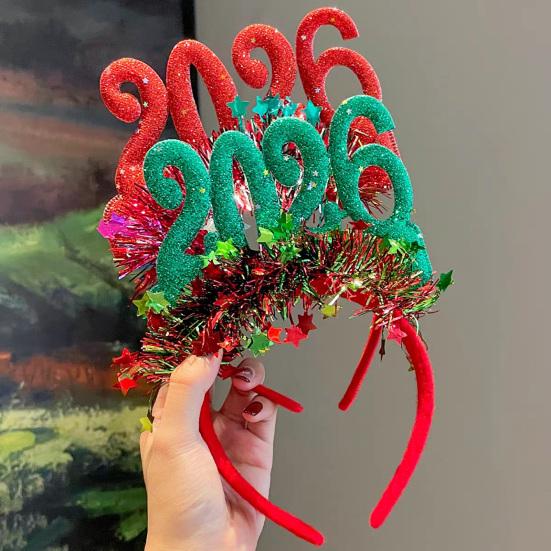 Hair Hoop 2026 Shiny Sequin Headband Elastic Festive Hairband with Plush Ribbons Colorful New Year Party Accessory